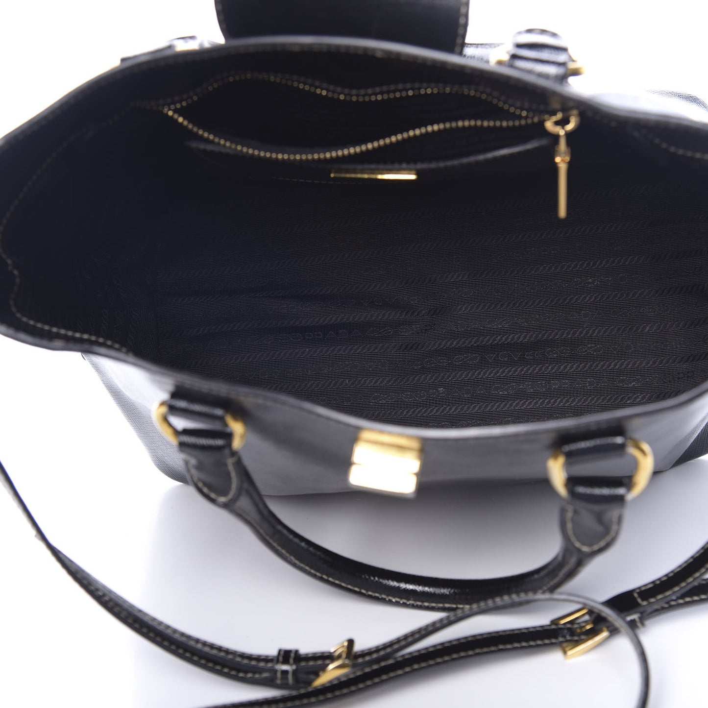 Saffiano Vernice Turn Lock Shopping Tote Black