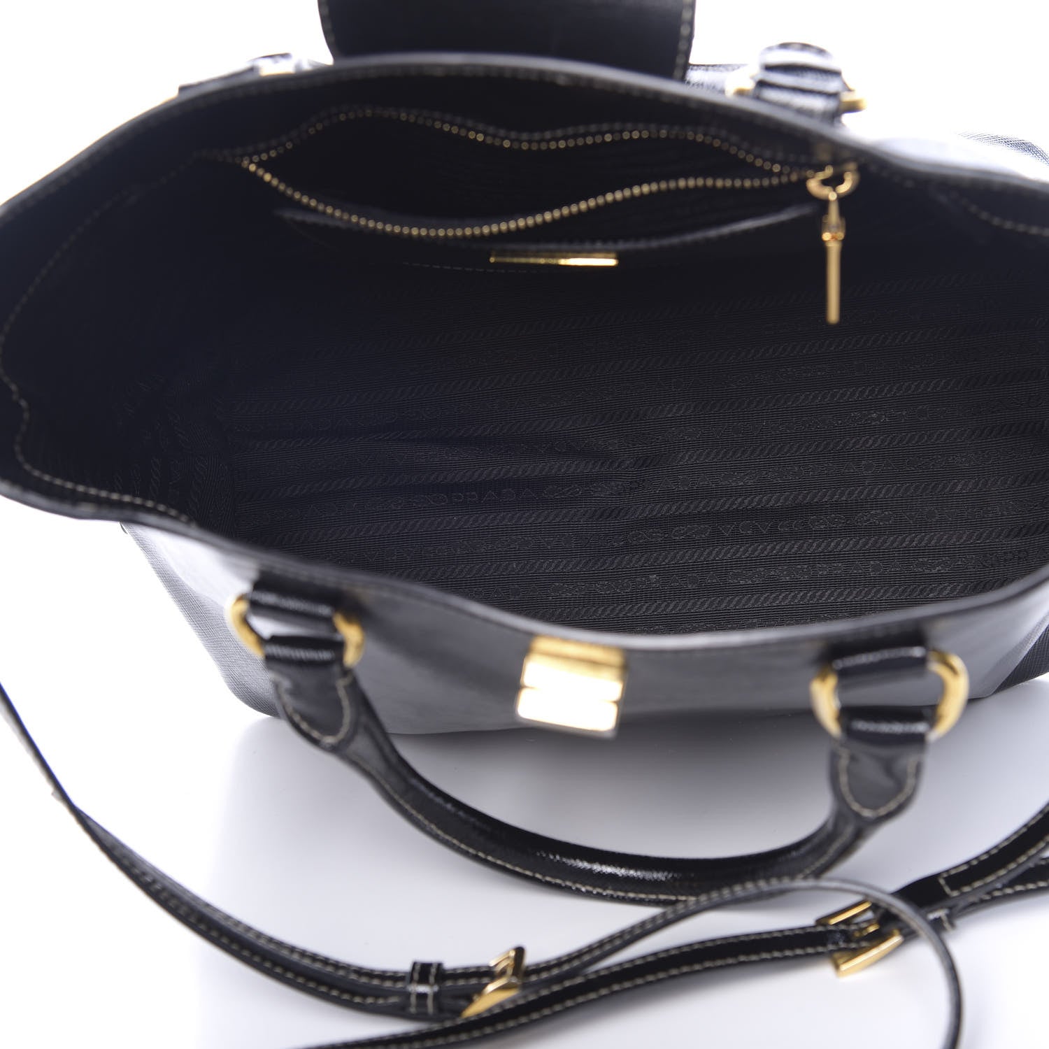 Prada Saffiano Vernice Turn Lock Shopping Tote Black 5 of 11