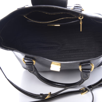 Prada Saffiano Vernice Turn Lock Shopping Tote Black 5 of 11