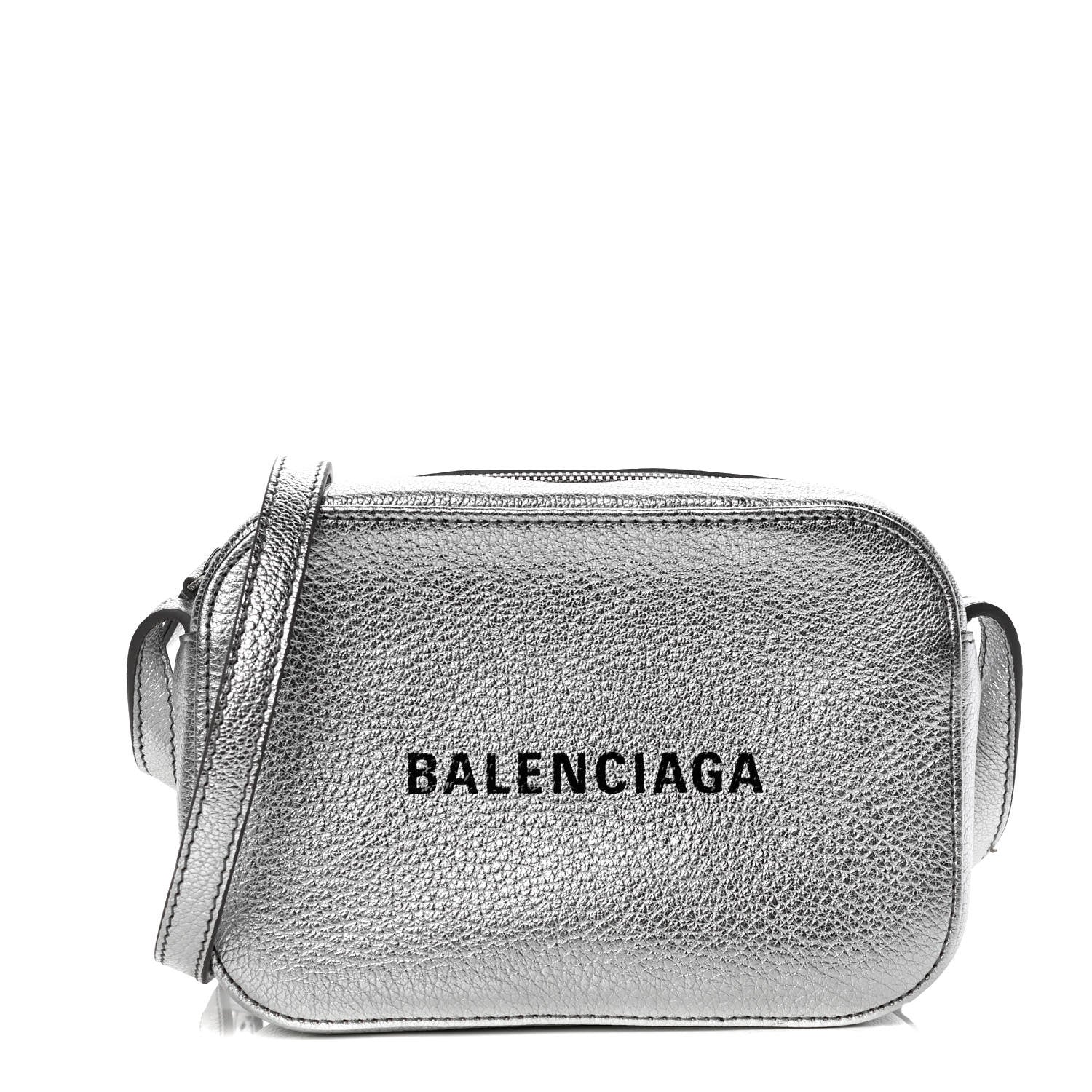 Balenciaga Metallic Goatskin Logo XS Everyday Camera Bag Argent Black 1 of 10