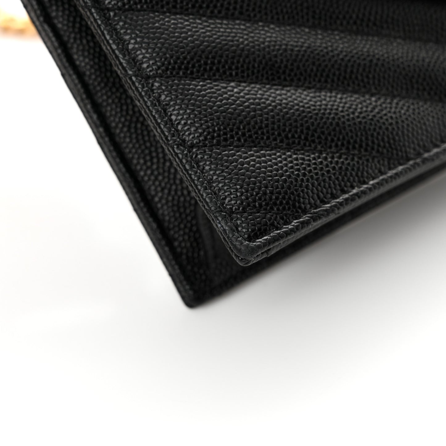 Grain De Poudre Matelasse Chevron Monogram Envelope Chain Wallet Black