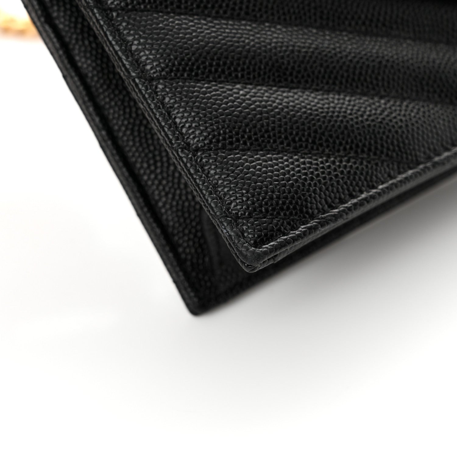 Saint Laurent Grain De Poudre Matelasse Chevron Monogram Envelope Chain Wallet Black 13 of 14
