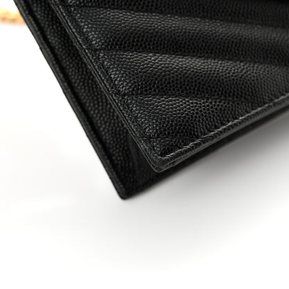 Saint Laurent Grain De Poudre Matelasse Chevron Monogram Envelope Chain Wallet Black 13 of 14