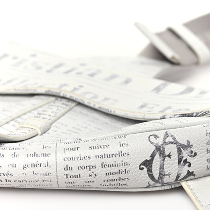 Christian Dior X DANIEL ARSHAM Grained Calfskin Newspaper Print Saddle Bag White 10 of 11