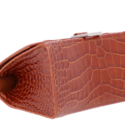 Balenciaga Shiny Calfskin Crocodile Embossed Small Hourglass Top Handle Bag Camel 9 of 10
