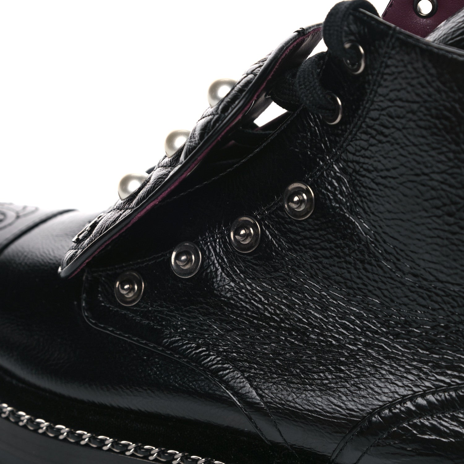 Chanel Crackled Calfskin Velvet Pearl Combat Short Boots 38 Black 14 of 14