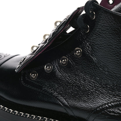 Chanel Crackled Calfskin Velvet Pearl Combat Short Boots 38 Black 14 of 14
