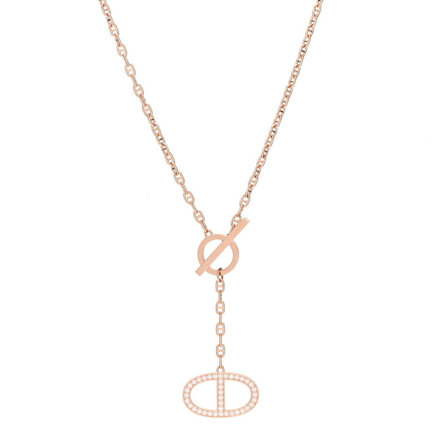 18K Rose Gold Diamond GM Chaine D'Ancre Contour Pendant Necklace SH