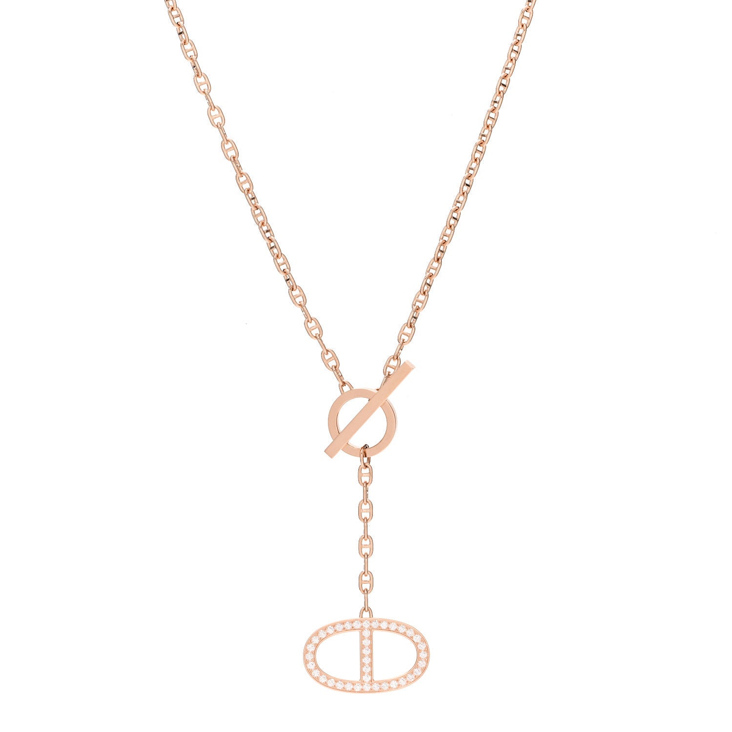 Hermes 18K Rose Gold Diamond GM Chaine D'Ancre Contour Pendant Necklace SH 1 of 8