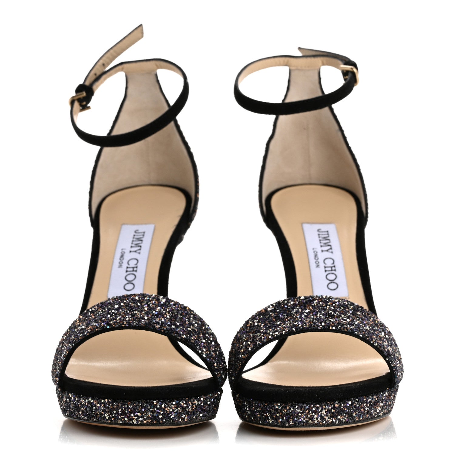 Jimmy Choo Glitzy Glitter Misty 100 Sandals 37 Twilight Black 3 of 9