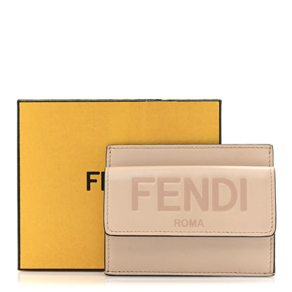 Fendi Vitello King Tamponato Logo Embossed Fold Over Card Holder Wallet Poudre 13 of 13