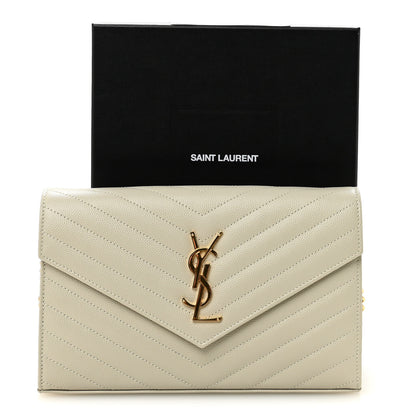 Saint Laurent Grain De Poudre Matelasse Chevron Monogram Chain Wallet Crema Soft 10 of 10