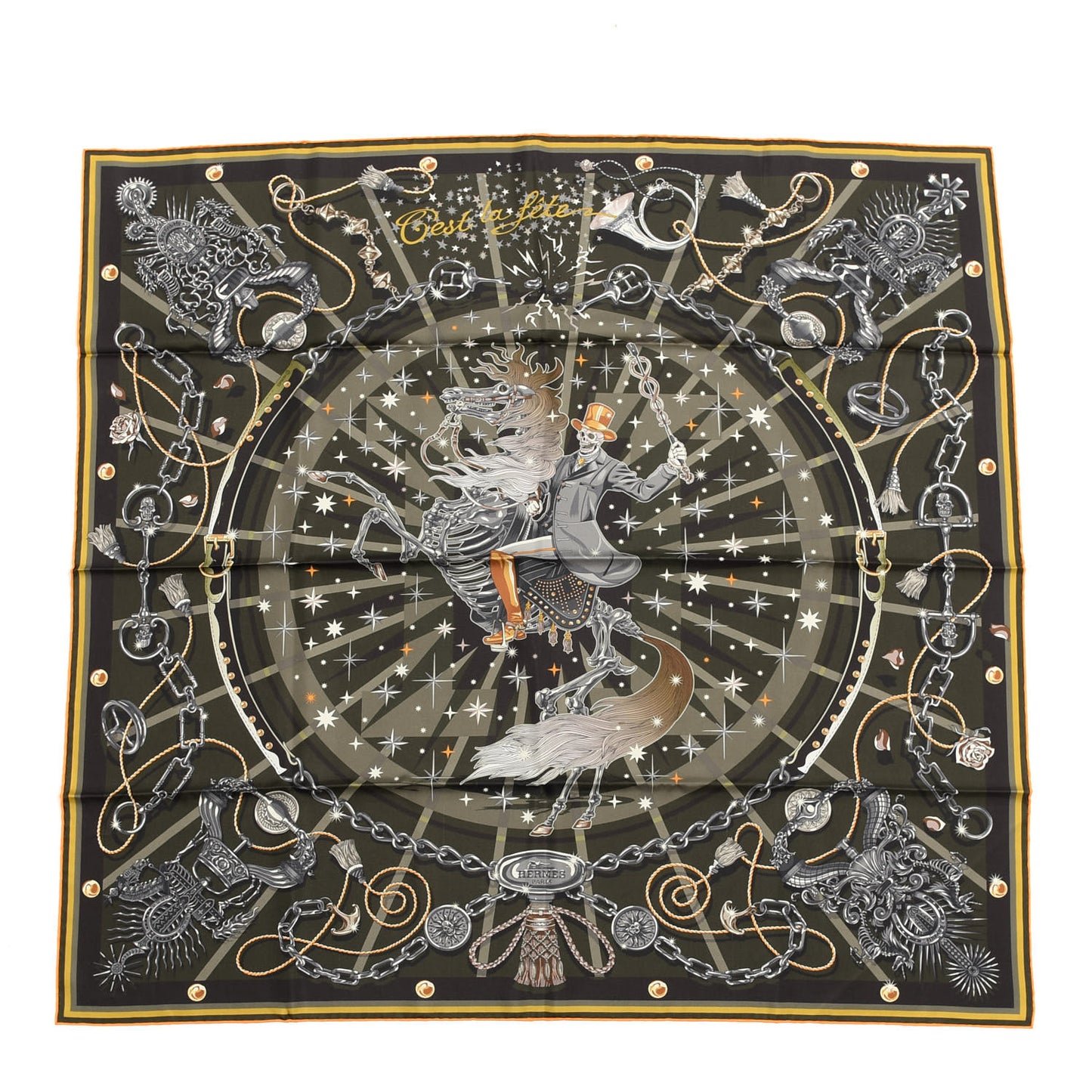 Silk C'est La Fete Scarf 90 Kaki Anthracite Gris