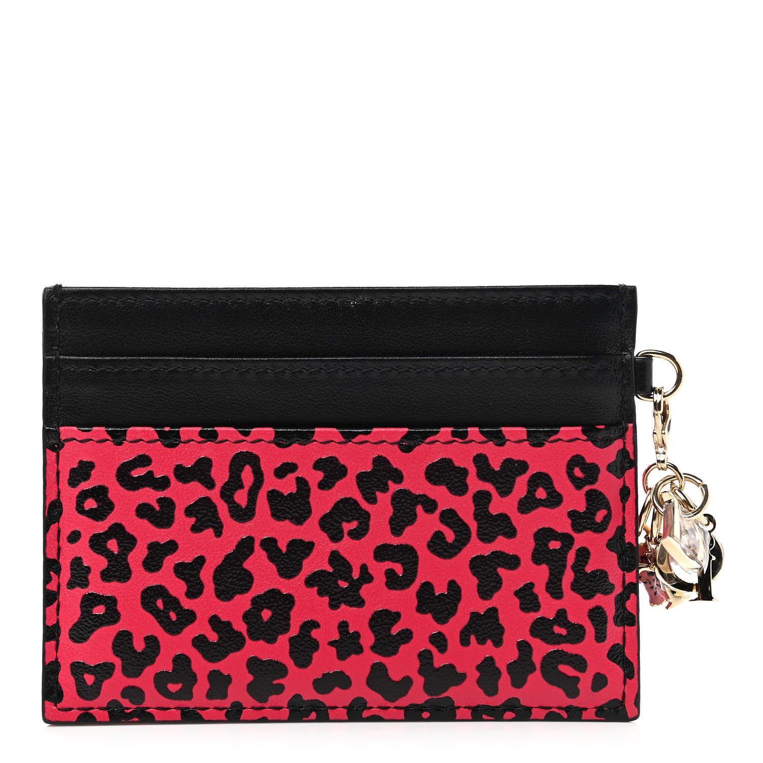 Christian Dior Calfskin Leopard Print Card Holder Pink Black 1 of 9