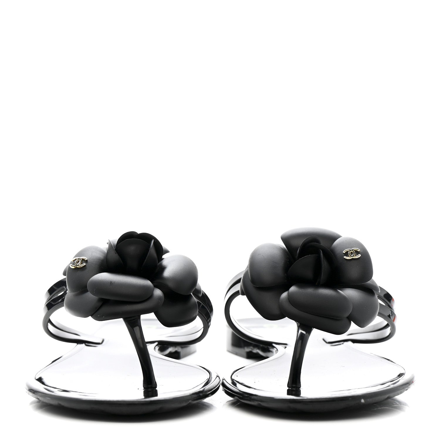 Chanel Jelly Camellia Thong Sandals 37 Black 3 of 10