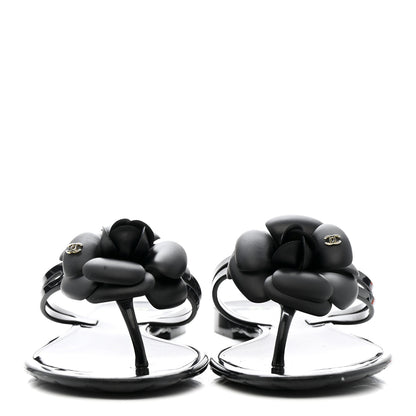 Chanel Jelly Camellia Thong Sandals 37 Black 3 of 10