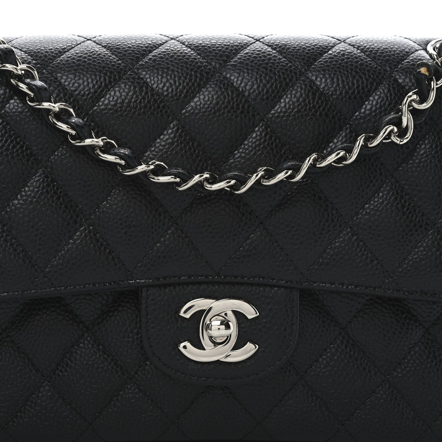 Caviar Quilted Medium Double Flap Black