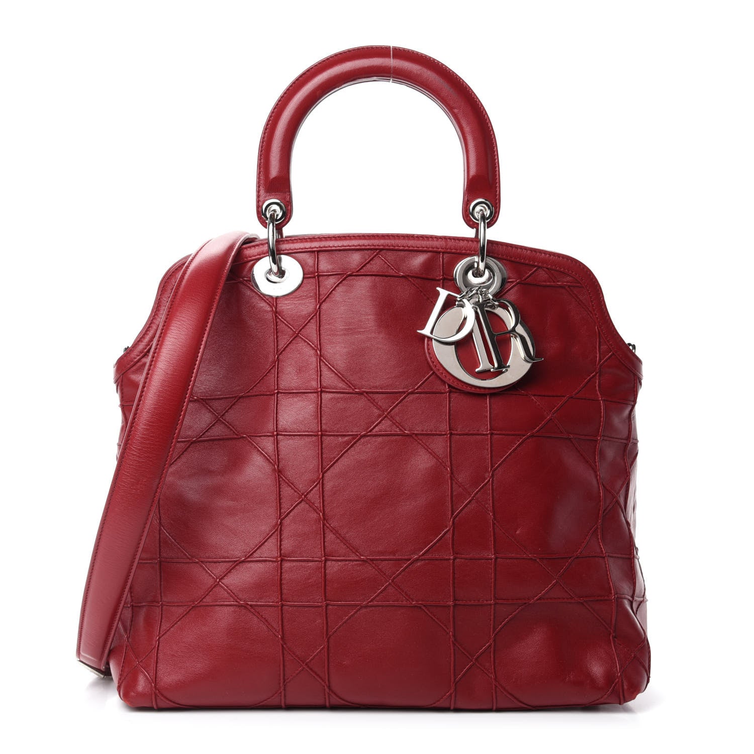 Christian Dior Lambskin Cannage Medium Granville Tote Red 1 of 11
