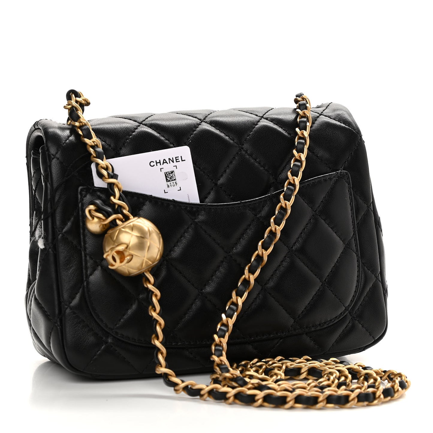 Lambskin Quilted Mini Pearl Crush Flap Black