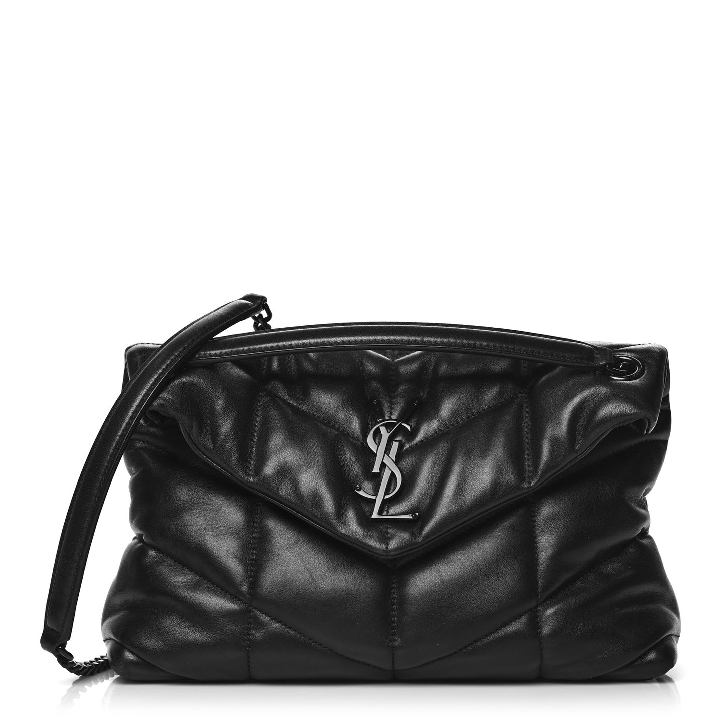 Lambskin Quilted Small Loulou Puffer Monogram Chain Satchel Black