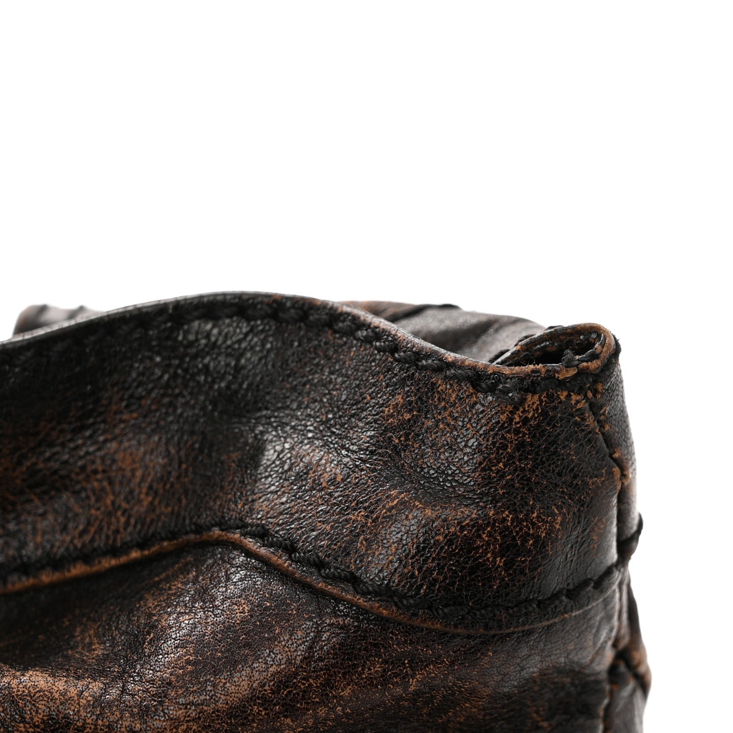 Distressed Calfskin VLogo Shoulder Bag Brown