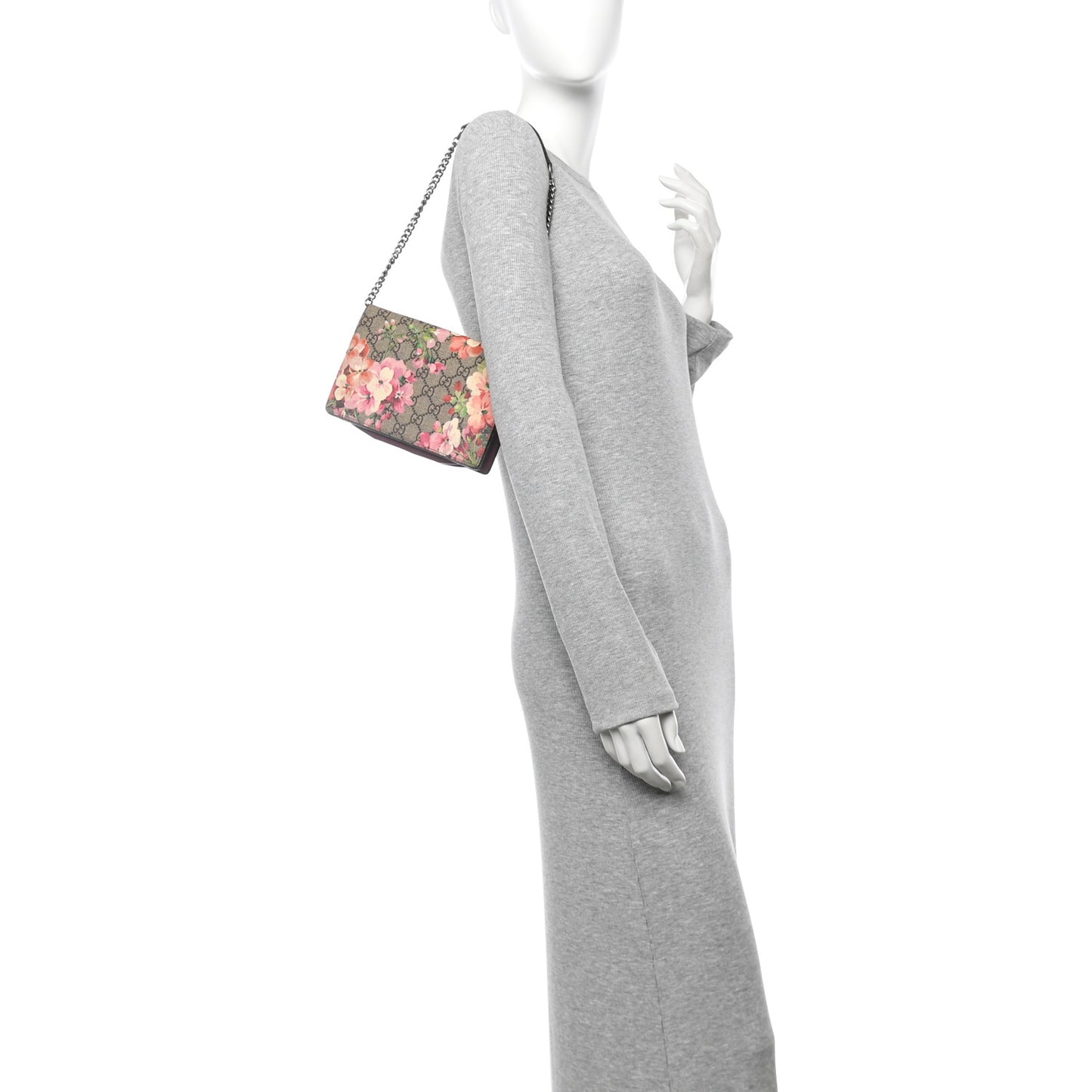 GG Supreme Monogram Blooms Chain Wallet Beige Multicolor Dry Rose