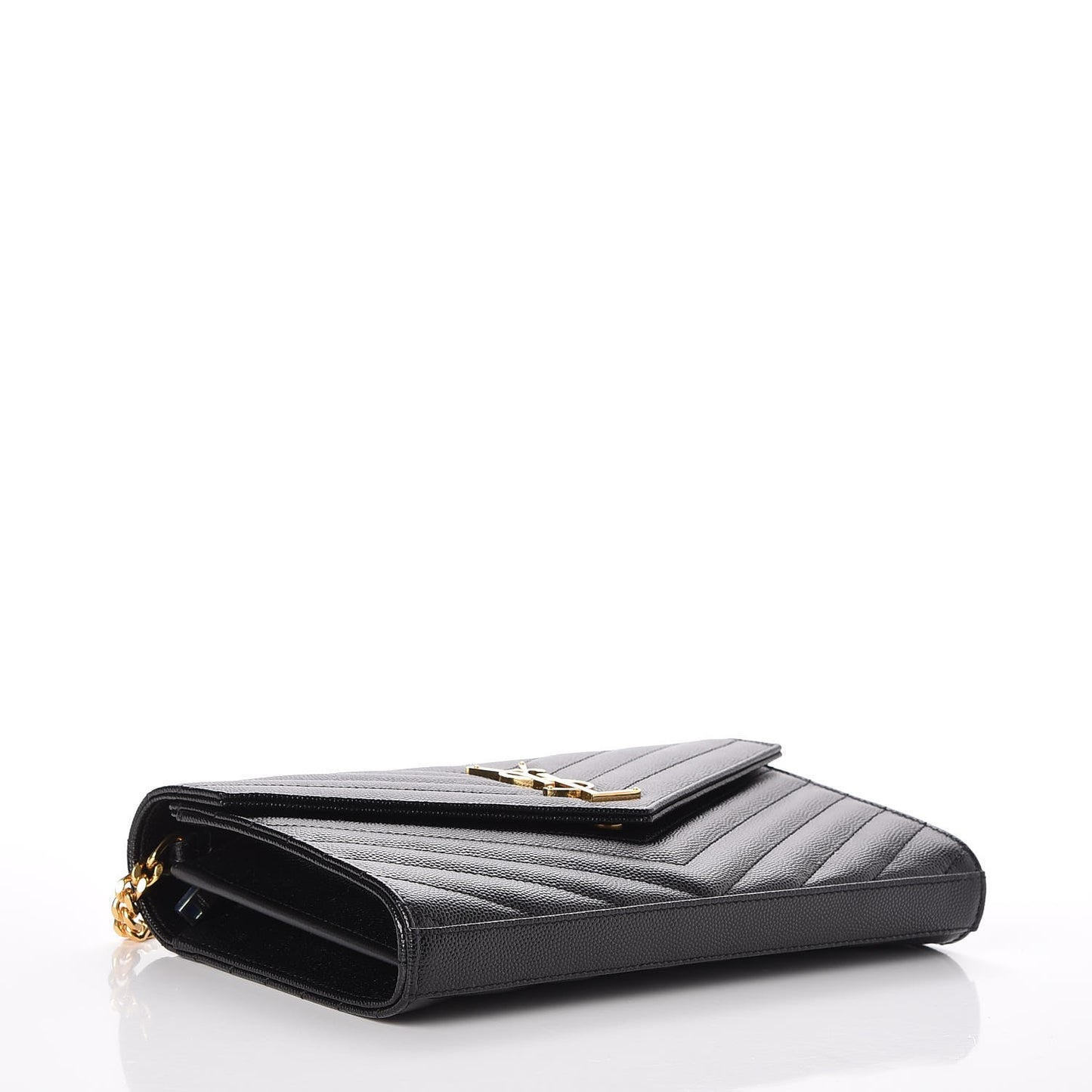 Grain De Poudre Matelasse Chevron Monogram Chain Wallet Black