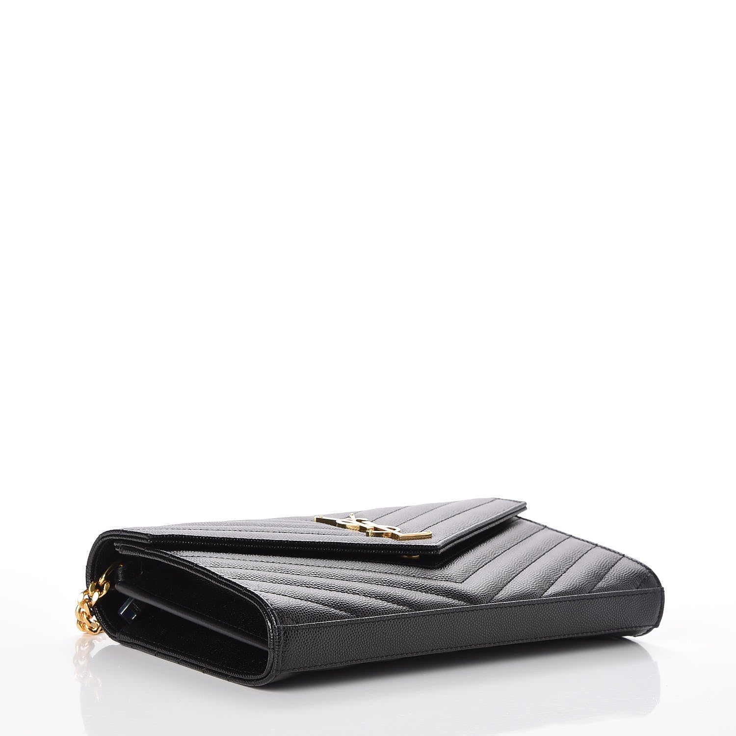 Saint Laurent Grain De Poudre Matelasse Chevron Monogram Chain Wallet Black 4 of 7