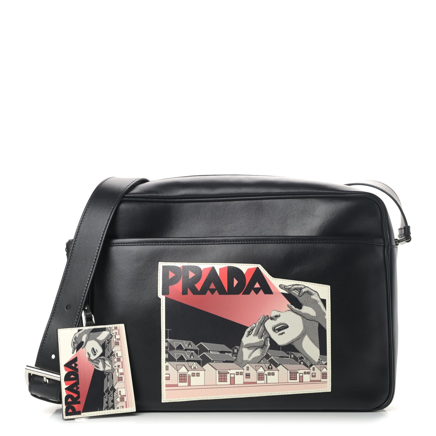 Prada X JAMES JEAN Vitello Patch Comic Print Messenger Bag Black 1 of 8