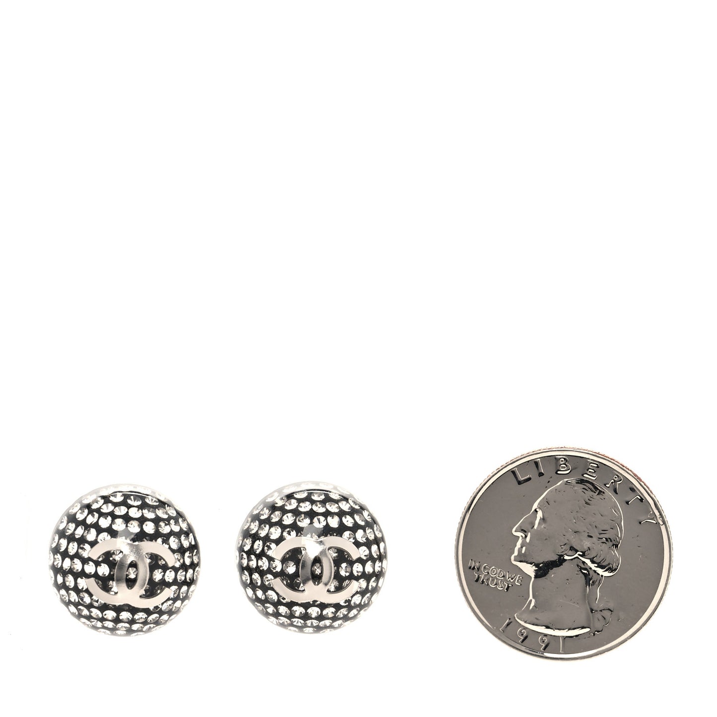 Resin Crystal CC Earrings Black Silver