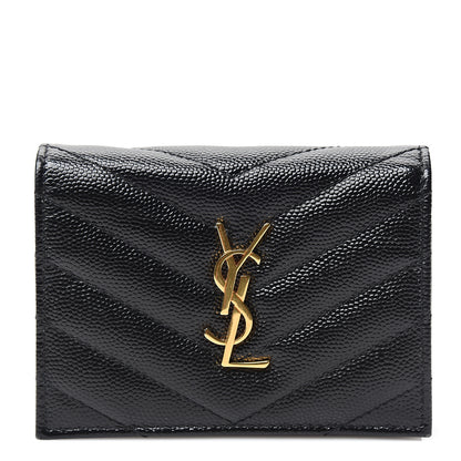 Saint Laurent Grain De Poudre Matelasse Chevron Monogram Card Case Black 1 of 6
