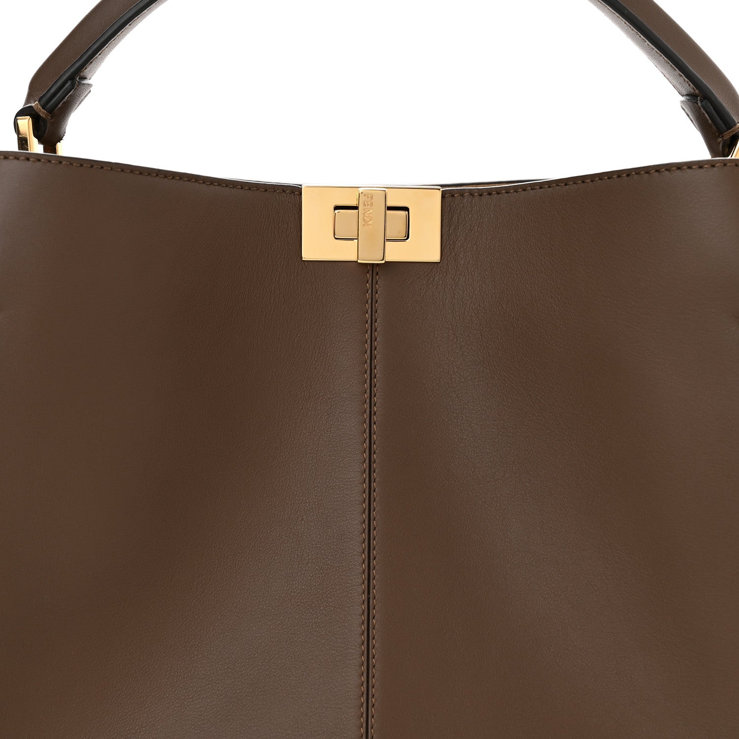 Fendi Vitello Seta Glazed Fabric FF 1974 Medium Peekaboo X-Lite Maya Mogano Panna 10 of 12
