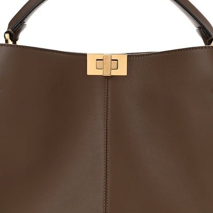 Fendi Vitello Seta Glazed Fabric FF 1974 Medium Peekaboo X-Lite Maya Mogano Panna 10 of 12