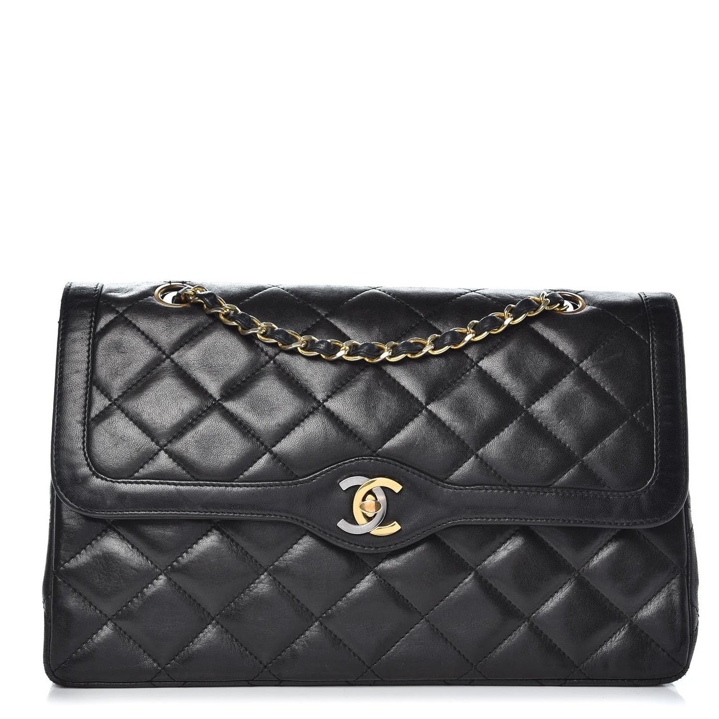 Lambskin Quilted Medium Double Flap Black