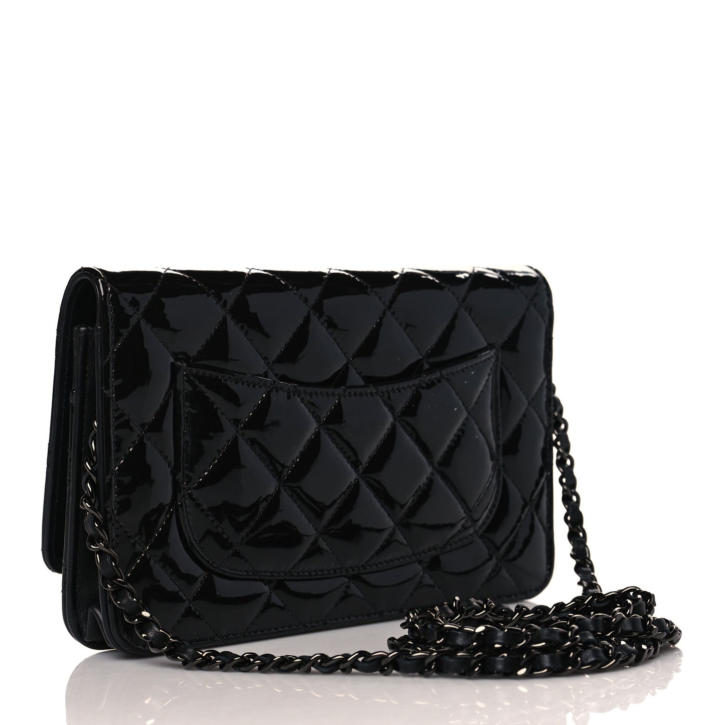 Patent Quilted Wallet On Chain WOC Black