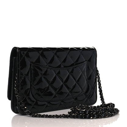 Chanel Patent Quilted Wallet On Chain WOC Black 3 of 12