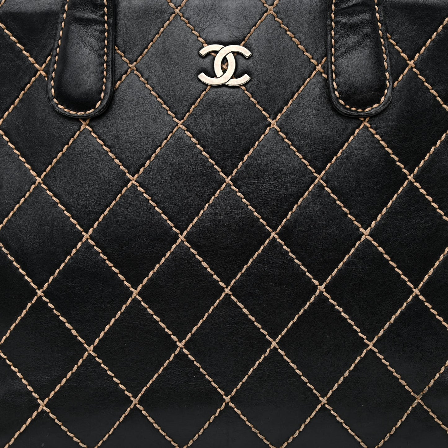 Calfskin Wild Stitch Large Tote Black