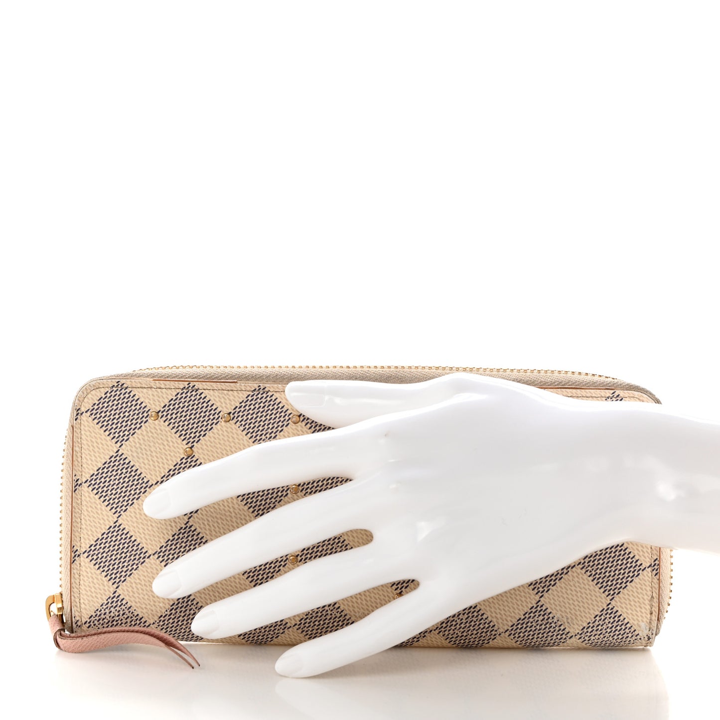 Damier Azur Studded Clemence Wallet Rose Ballerine