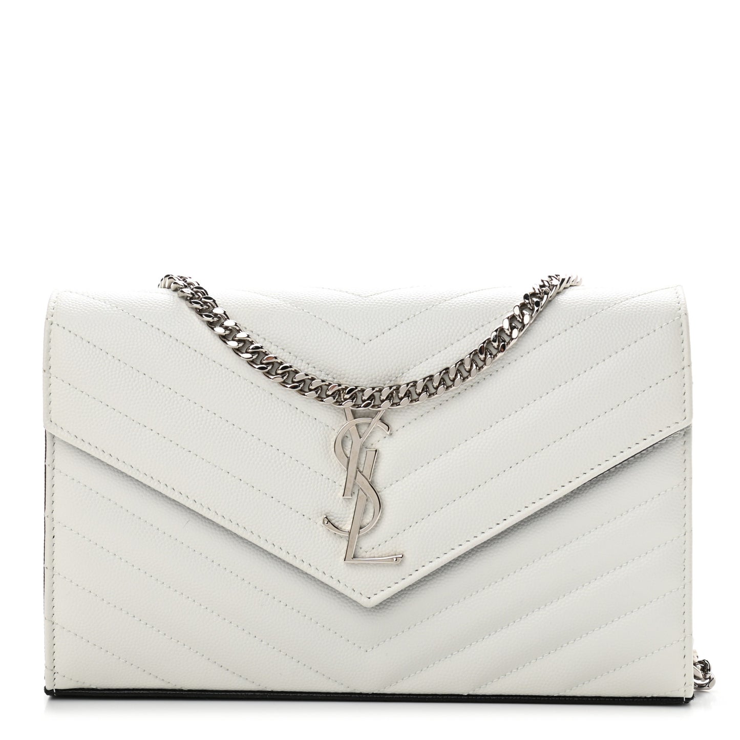 Grain De Poudre Matelasse Bi-Color Chevron Monogram Chain Wallet White Black