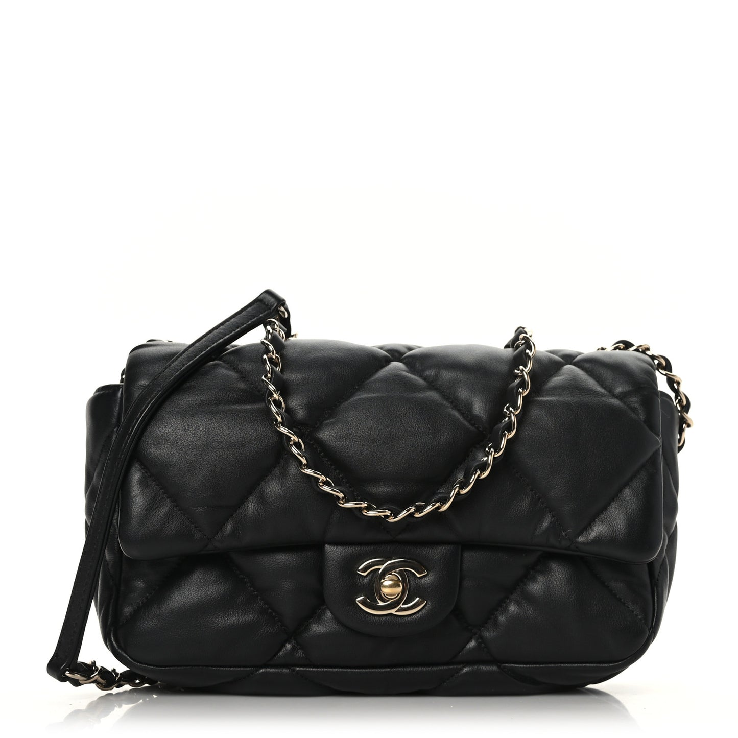 Calfskin Quilted Medium Bubbly Flap Black