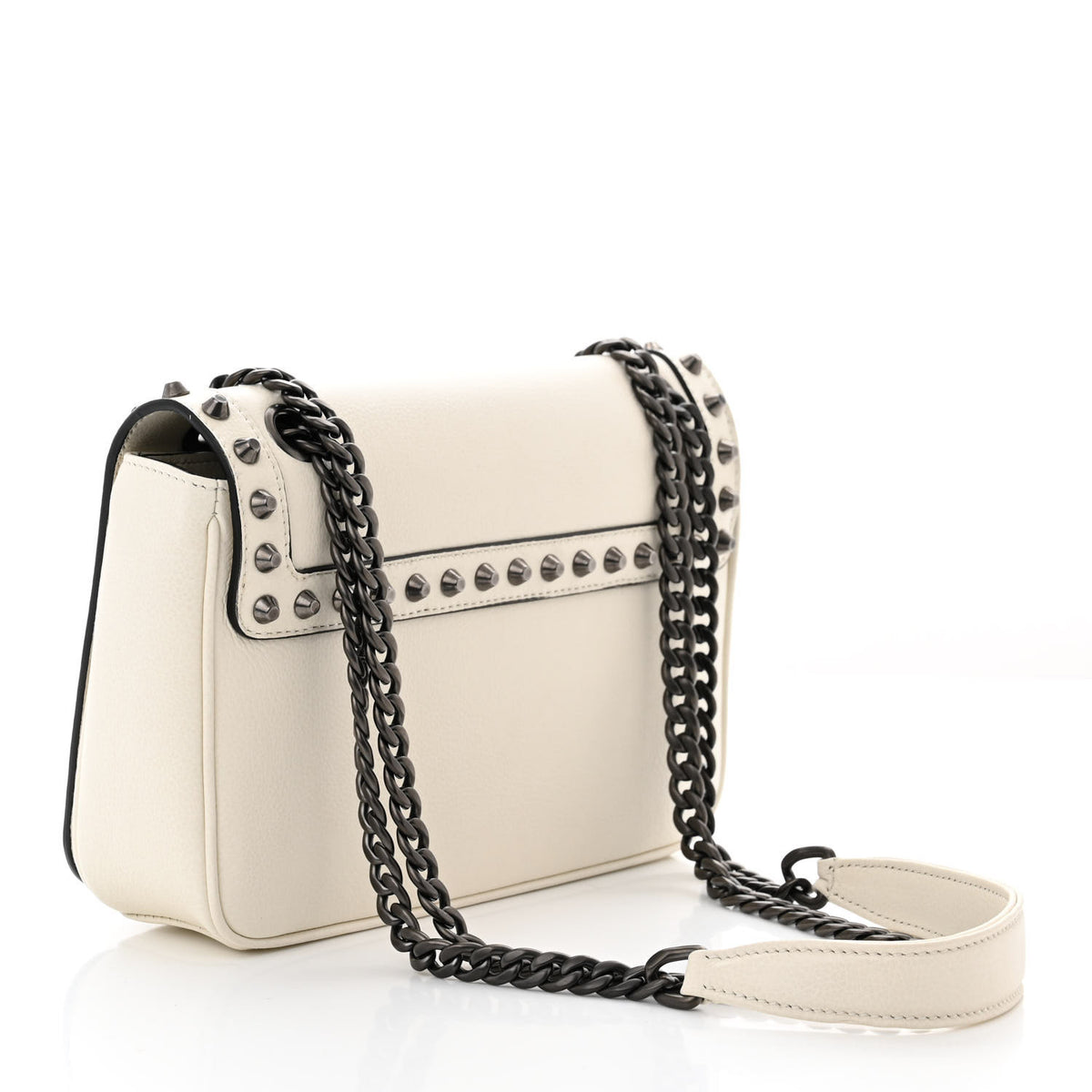 Glace Calfskin Studded Crossbody White
