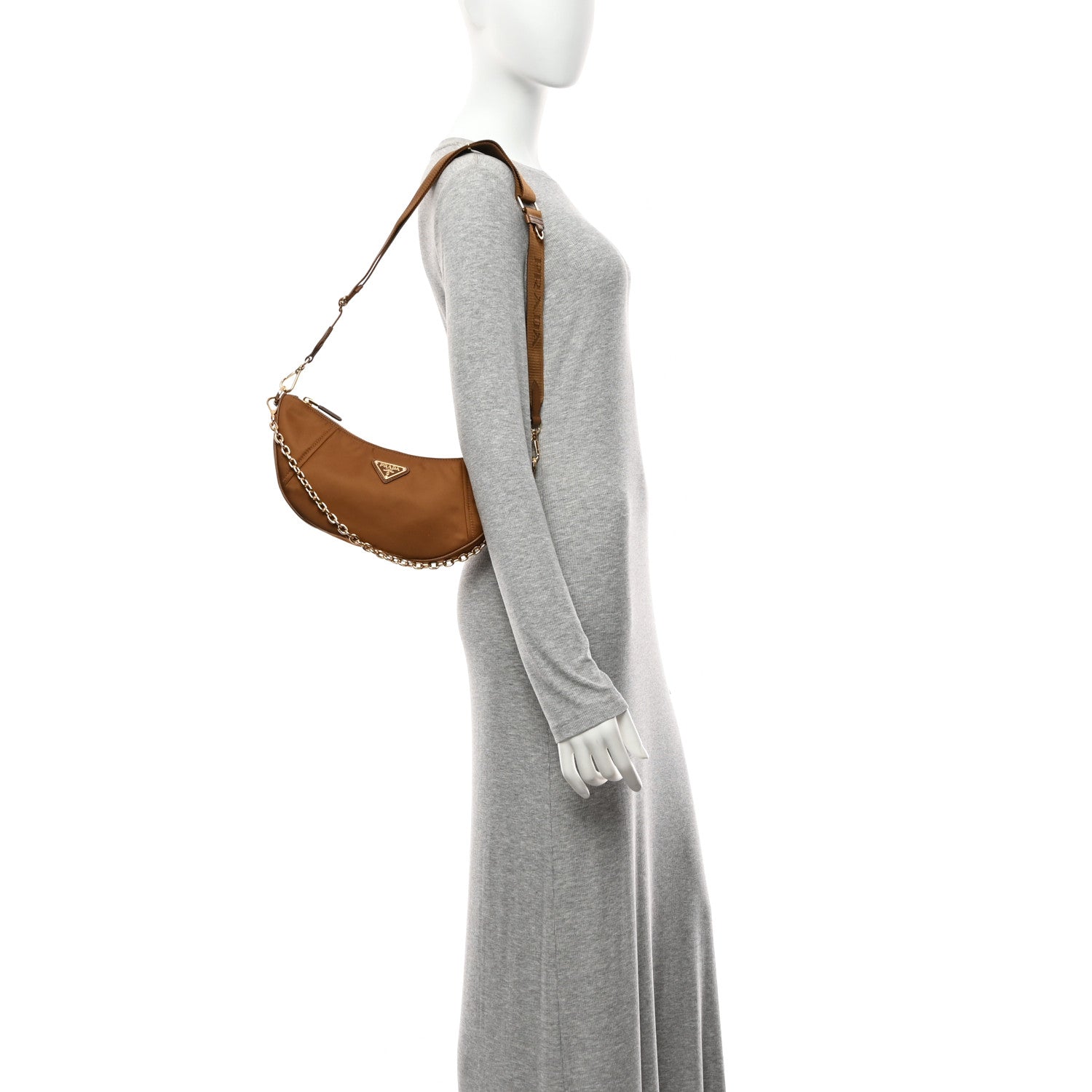 Prada Re-Nylon Saffiano Demi-lune Shoulder Bag Brandy 2 of 10
