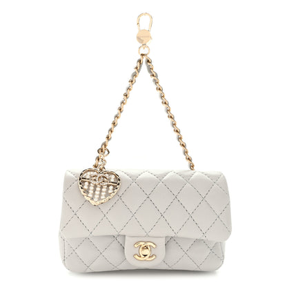 Chanel Lambskin Quilted Mini Flap Bag Charm With Hook Grey 1 of 6