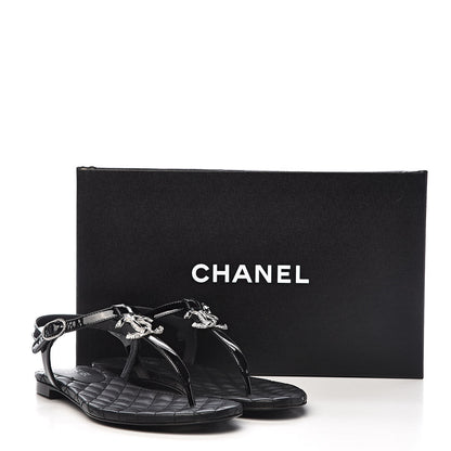 Chanel Patent Calfskin CC Chain Thong Sandals 35 Black 10 of 10