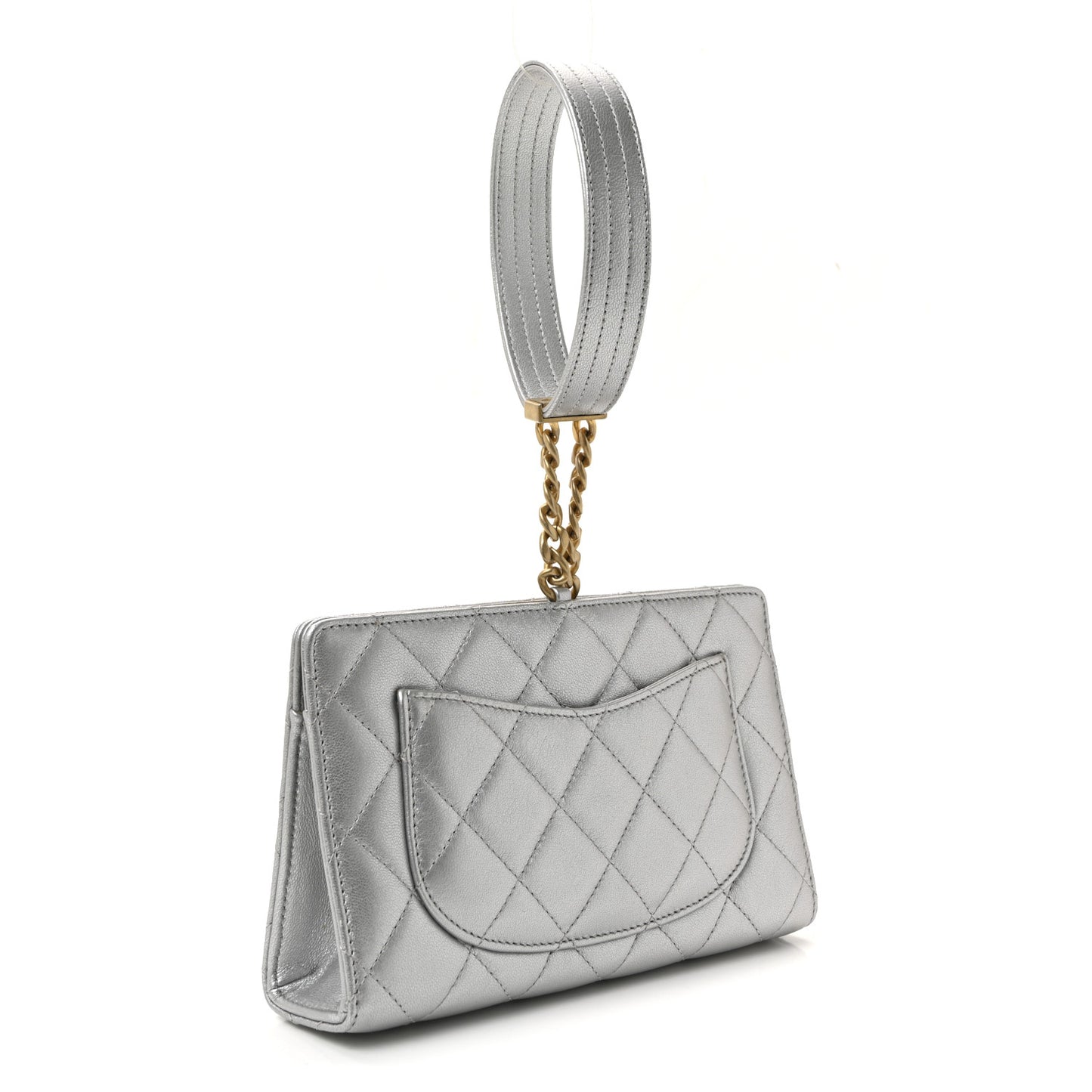 Metallic Lambskin Quilted Evening By The Sea Clutch Silver