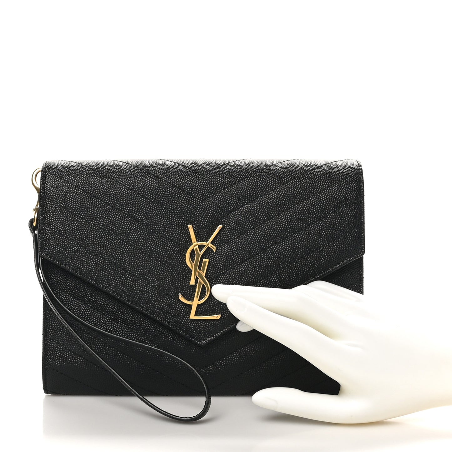 Grain De Poudre Matelasse Chevron Monogram Envelope Clutch Black