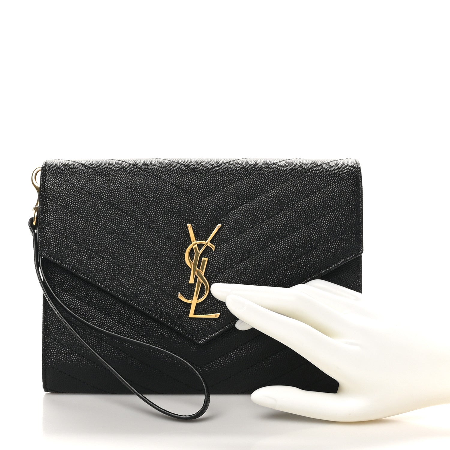 Saint Laurent Grain De Poudre Matelasse Chevron Monogram Envelope Clutch Black 2 of 8