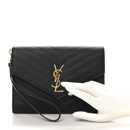 Saint Laurent Grain De Poudre Matelasse Chevron Monogram Envelope Clutch Black 2 of 8