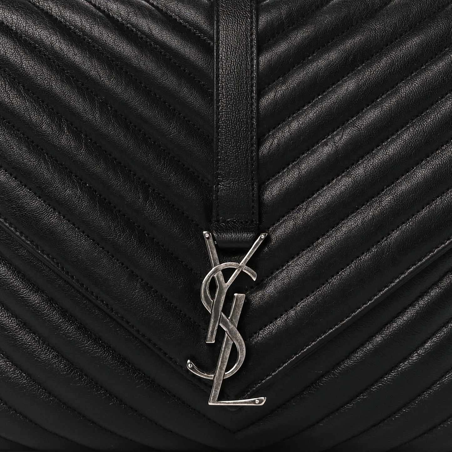 Sheepskin Matelasse Chevron Monogram Large College Satchel Black