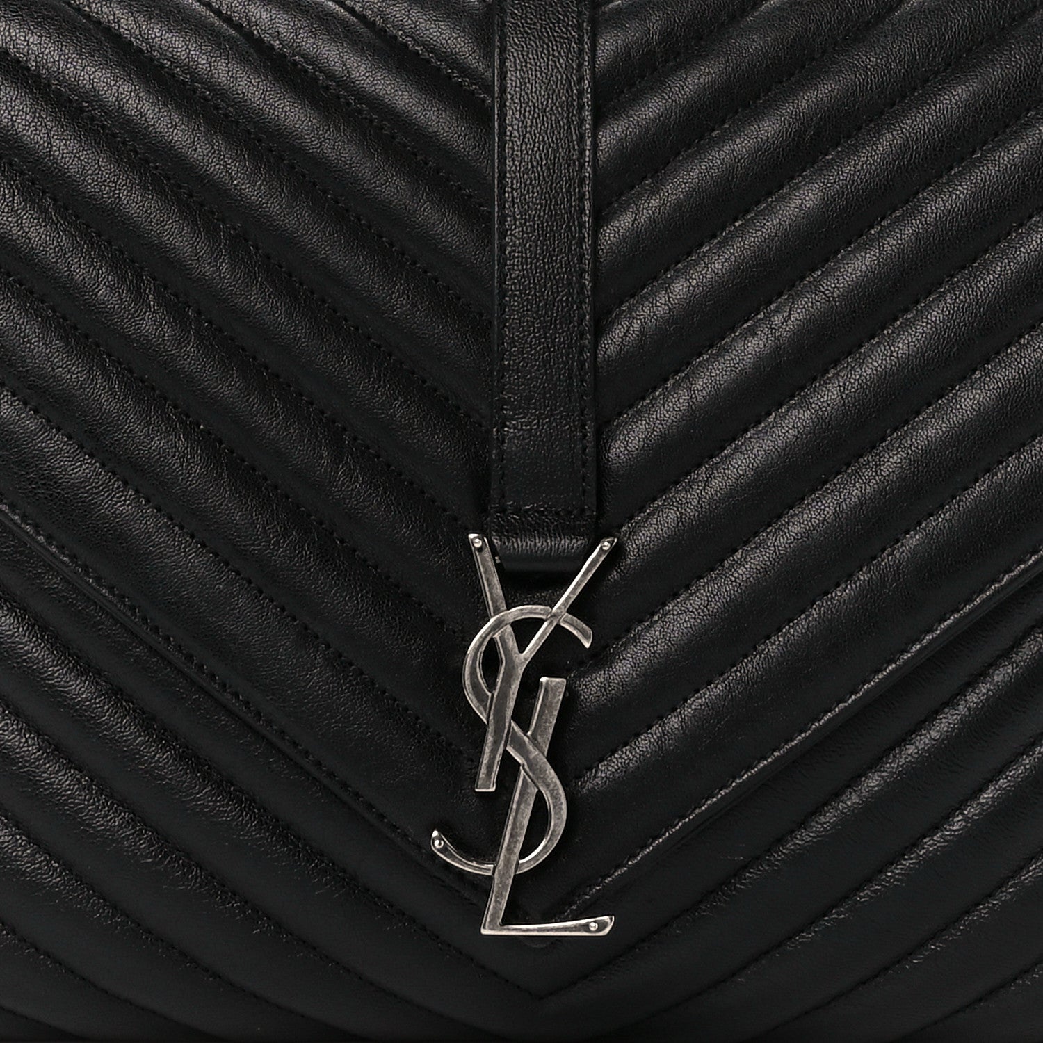 Saint Laurent Sheepskin Matelasse Chevron Monogram Large College Satchel Black 10 of 12